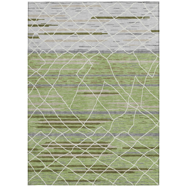 Homeroots 3' Artichoke Green And Ivory Striped Washable Area Rug - Stylish, Durable For Indoor Or Outdoor Use 9' X 12' Polyester 599332