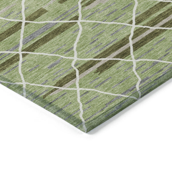 Homeroots 3' Artichoke Green And Ivory Striped Washable Area Rug - Stylish, Durable For Indoor Or Outdoor Use 9' X 12' Polyester 599332