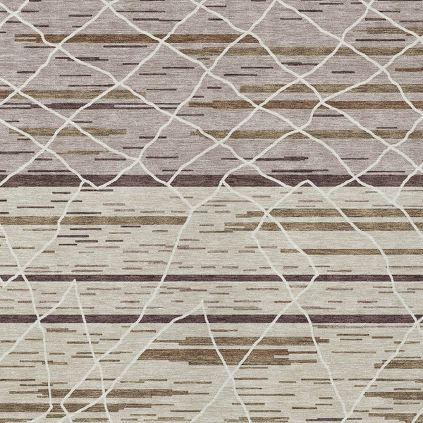 Homeroots 3' Artichoke Green And Ivory Striped Washable Area Rug - Stylish, Durable For Indoor Or Outdoor Use 5' X 8' Polyester 599335