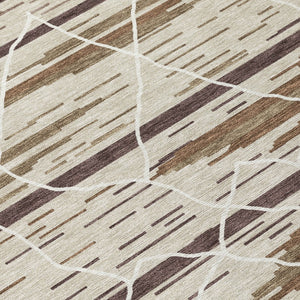 Homeroots 3' Artichoke Green And Ivory Striped Washable Area Rug - Stylish, Durable For Indoor Or Outdoor Use 5' X 8' Polyester 599335