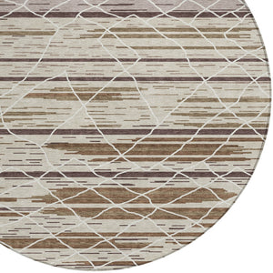 Homeroots 3' Artichoke Green And Ivory Striped Washable Area Rug - Stylish, Durable For Indoor Or Outdoor Use 8' Round Polyester 599336