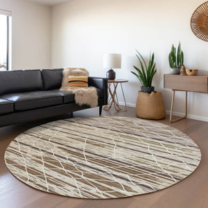 Homeroots 3' Artichoke Green And Ivory Striped Washable Area Rug - Stylish, Durable For Indoor Or Outdoor Use 8' Round Polyester 599336