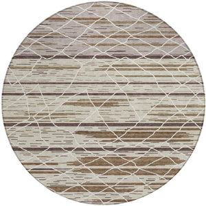 Homeroots 3' Artichoke Green And Ivory Striped Washable Area Rug - Stylish, Durable For Indoor Or Outdoor Use 8' Round Polyester 599336