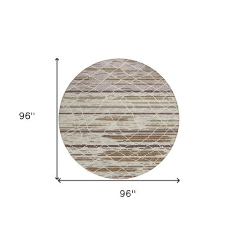 Homeroots 3' Artichoke Green And Ivory Striped Washable Area Rug - Stylish, Durable For Indoor Or Outdoor Use 8' Round Polyester 599336