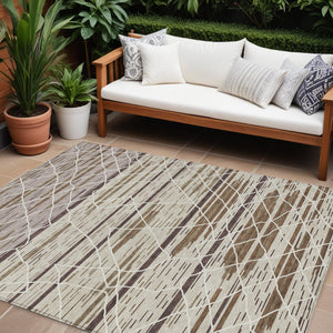Homeroots 3' Artichoke Green And Ivory Striped Washable Area Rug - Stylish, Durable For Indoor Or Outdoor Use 9' X 12' Polyester 599338
