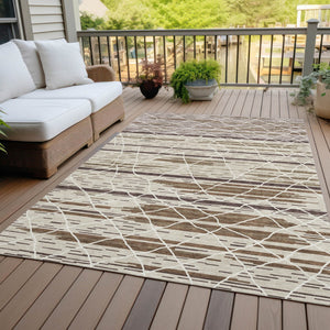 Homeroots 3' Artichoke Green And Ivory Striped Washable Area Rug - Stylish, Durable For Indoor Or Outdoor Use 9' X 12' Polyester 599338