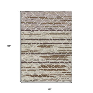 Homeroots 3' Artichoke Green And Ivory Striped Washable Area Rug - Stylish, Durable For Indoor Or Outdoor Use 10' X 14' Polyester 599339