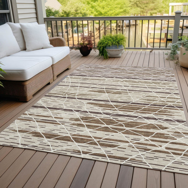 Homeroots 3' Artichoke Green And Ivory Striped Washable Area Rug - Stylish, Durable For Indoor Or Outdoor Use 10' X 14' Polyester 599339