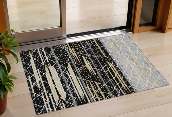 Homeroots 3' Artichoke Green And Ivory Striped Washable Area Rug - Stylish, Durable For Indoor Or Outdoor Use 3' X 5' Polyester 599340