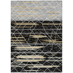 Homeroots 3' Artichoke Green And Ivory Striped Washable Area Rug - Stylish, Durable For Indoor Or Outdoor Use 5' X 8' Polyester 599341