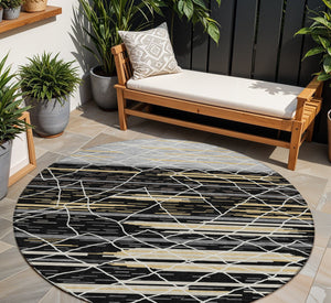 Homeroots 3' Artichoke Green And Ivory Striped Washable Area Rug - Stylish, Durable For Indoor Or Outdoor Use 8' Round Polyester 599342