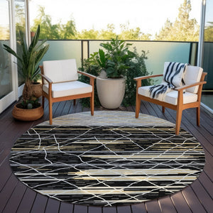 Homeroots 3' Artichoke Green And Ivory Striped Washable Area Rug - Stylish, Durable For Indoor Or Outdoor Use 8' Round Polyester 599342
