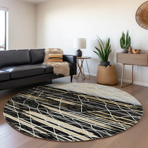 Homeroots 3' Artichoke Green And Ivory Striped Washable Area Rug - Stylish, Durable For Indoor Or Outdoor Use 8' Round Polyester 599342