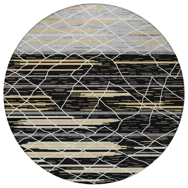 Homeroots 3' Artichoke Green And Ivory Striped Washable Area Rug - Stylish, Durable For Indoor Or Outdoor Use 8' Round Polyester 599342