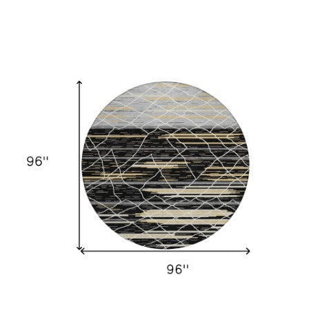 Homeroots 3' Artichoke Green And Ivory Striped Washable Area Rug - Stylish, Durable For Indoor Or Outdoor Use 8' Round Polyester 599342