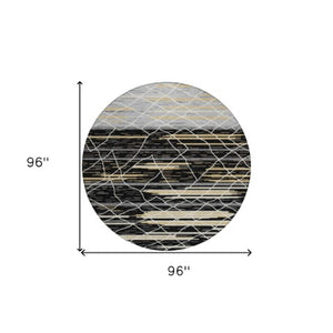 Homeroots 3' Artichoke Green And Ivory Striped Washable Area Rug - Stylish, Durable For Indoor Or Outdoor Use 8' Round Polyester 599342