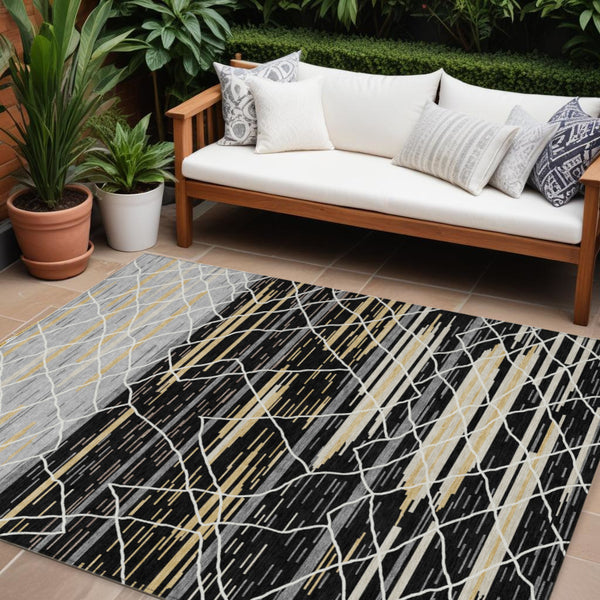 Homeroots 3' Artichoke Green And Ivory Striped Washable Area Rug - Stylish, Durable For Indoor Or Outdoor Use 8' X 10' Polyester 599343