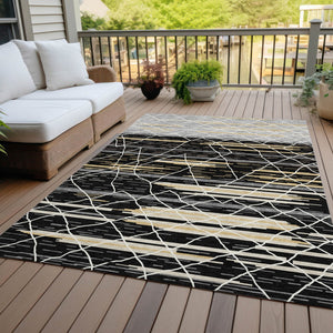 Homeroots 3' Artichoke Green And Ivory Striped Washable Area Rug - Stylish, Durable For Indoor Or Outdoor Use 8' X 10' Polyester 599343