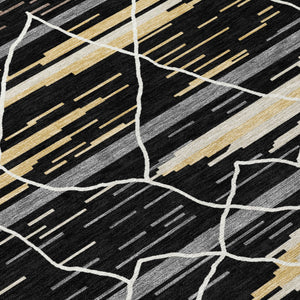 Homeroots 3' Artichoke Green And Ivory Striped Washable Area Rug - Stylish, Durable For Indoor Or Outdoor Use 8' X 10' Polyester 599343