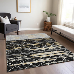 Homeroots 3' Artichoke Green And Ivory Striped Washable Area Rug - Stylish, Durable For Indoor Or Outdoor Use 10' X 14' Polyester 599345