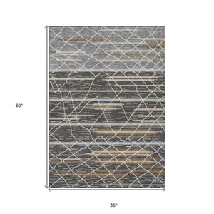 Homeroots 3' Artichoke Green And Ivory Striped Washable Area Rug - Stylish, Durable For Indoor Or Outdoor Use 3' X 5' Polyester 599346