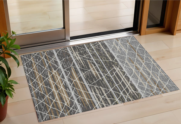 Homeroots 3' Artichoke Green And Ivory Striped Washable Area Rug - Stylish, Durable For Indoor Or Outdoor Use 3' X 5' Polyester 599346