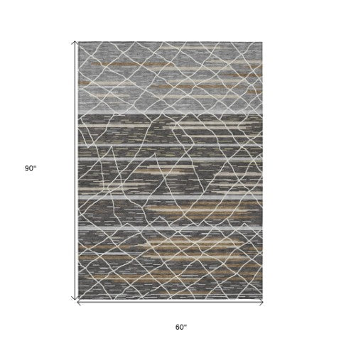 Homeroots 3' Artichoke Green And Ivory Striped Washable Area Rug - Stylish, Durable For Indoor Or Outdoor Use 5' X 8' Polyester 599347