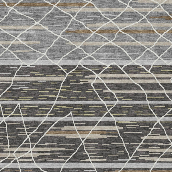 Homeroots 3' Artichoke Green And Ivory Striped Washable Area Rug - Stylish, Durable For Indoor Or Outdoor Use 5' X 8' Polyester 599347