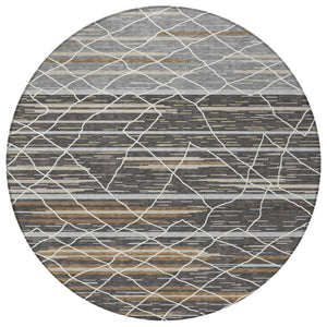 Homeroots 3' Artichoke Green And Ivory Striped Washable Area Rug - Stylish, Durable For Indoor Or Outdoor Use 8' Round Polyester 599348