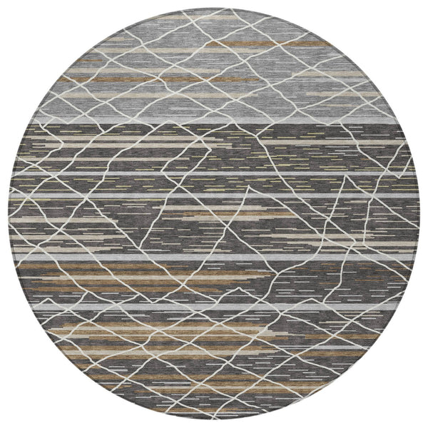 Homeroots 3' Artichoke Green And Ivory Striped Washable Area Rug - Stylish, Durable For Indoor Or Outdoor Use 8' Round Polyester 599348