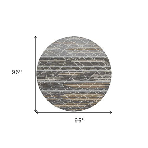 Homeroots 3' Artichoke Green And Ivory Striped Washable Area Rug - Stylish, Durable For Indoor Or Outdoor Use 8' Round Polyester 599348