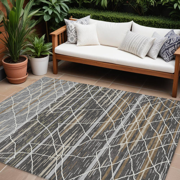 Homeroots 3' Artichoke Green And Ivory Striped Washable Area Rug - Stylish, Durable For Indoor Or Outdoor Use 8' X 10' Polyester 599349