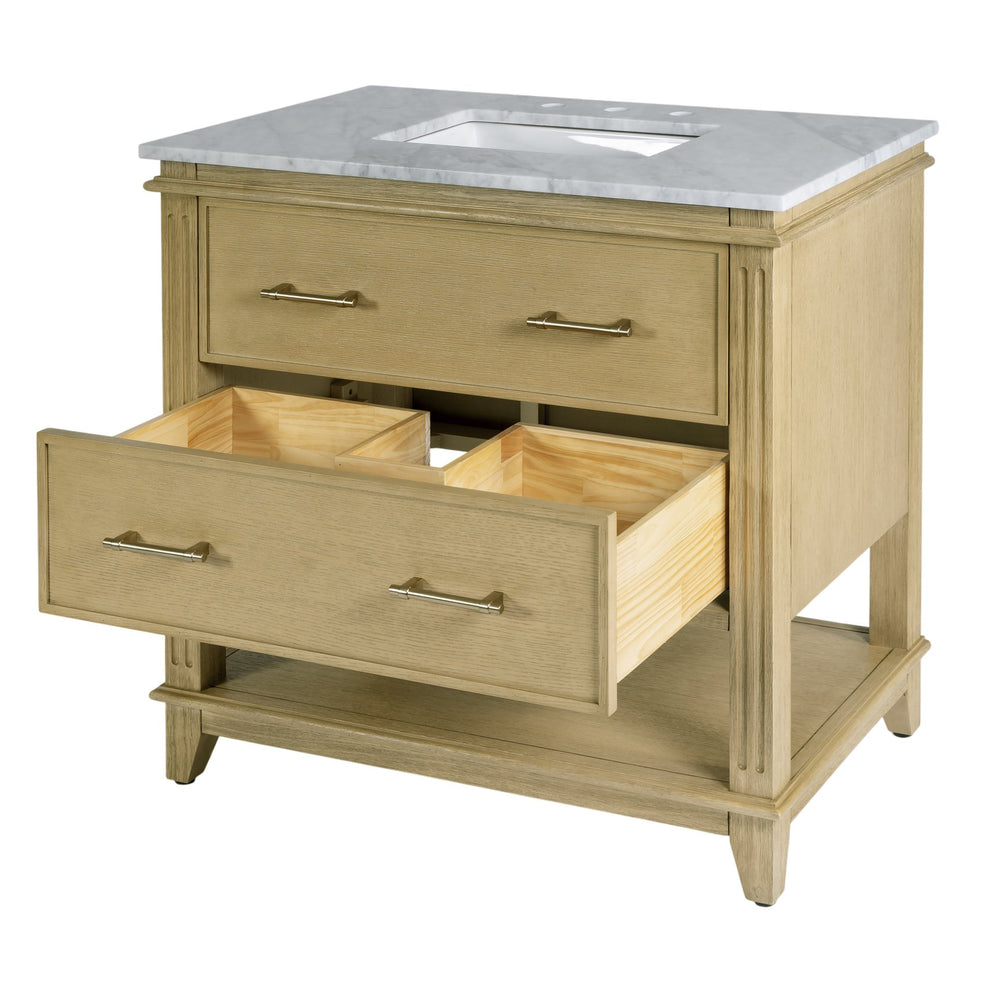 Butler Specialty Butler Lois 36" Wood & Carrara Marble Sink Vanity - Elegant Light Brown Design For Small Spaces Light Brown Mdf,Eucalyptus,Marble,Pine,Ceramic,Plywood,Composite Wood,Veneer 5993509-butler