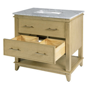 Butler Specialty Butler Lois 36" Wood & Carrara Marble Sink Vanity - Elegant Light Brown Design For Small Spaces Light Brown Mdf,Eucalyptus,Marble,Pine,Ceramic,Plywood,Composite Wood,Veneer 5993509-butler