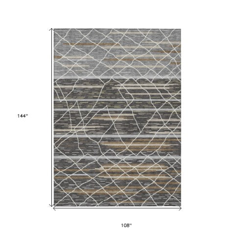 Homeroots 3' Artichoke Green And Ivory Striped Washable Area Rug - Stylish, Durable For Indoor Or Outdoor Use 9' X 12' Polyester 599350