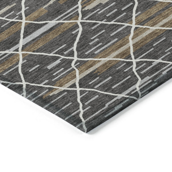Homeroots 3' Artichoke Green And Ivory Striped Washable Area Rug - Stylish, Durable For Indoor Or Outdoor Use 9' X 12' Polyester 599350