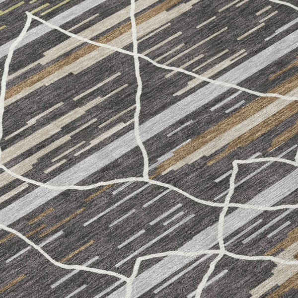 Homeroots 3' Artichoke Green And Ivory Striped Washable Area Rug - Stylish, Durable For Indoor Or Outdoor Use 9' X 12' Polyester 599350