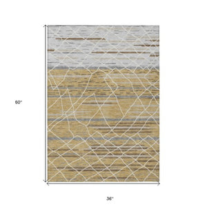 Homeroots 3' Artichoke Green And Ivory Striped Washable Area Rug - Stylish, Durable For Indoor Or Outdoor Use 3' X 5' Polyester 599352