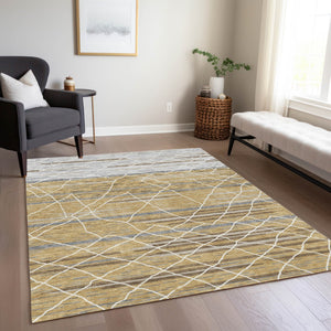 Homeroots 3' Artichoke Green And Ivory Striped Washable Area Rug - Stylish, Durable For Indoor Or Outdoor Use 3' X 5' Polyester 599352
