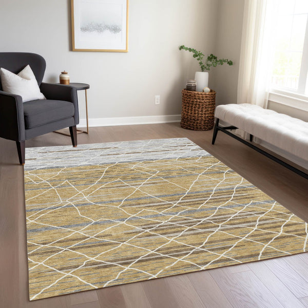 Homeroots 3' Artichoke Green And Ivory Striped Washable Area Rug - Stylish, Durable For Indoor Or Outdoor Use 3' X 5' Polyester 599352