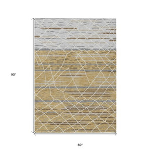 Homeroots 3' Artichoke Green And Ivory Striped Washable Area Rug - Stylish, Durable For Indoor Or Outdoor Use 5' X 8' Polyester 599353