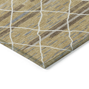 Homeroots 3' Artichoke Green And Ivory Striped Washable Area Rug - Stylish, Durable For Indoor Or Outdoor Use 5' X 8' Polyester 599353