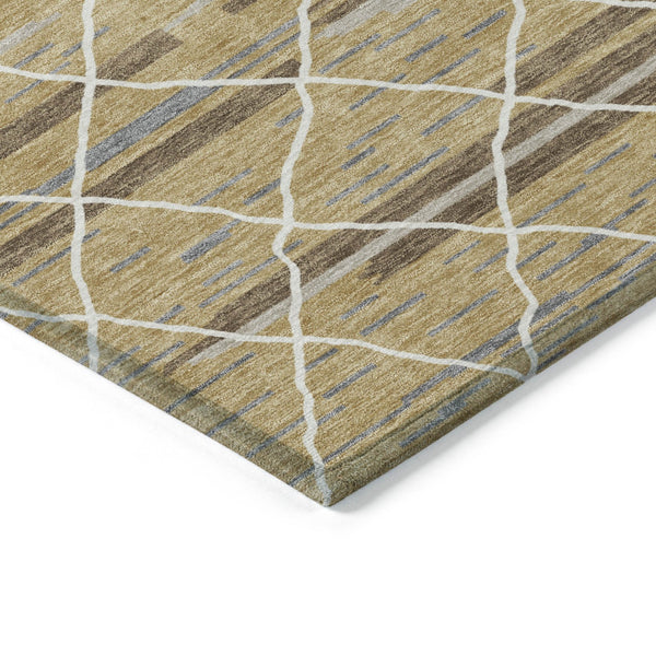 Homeroots 3' Artichoke Green And Ivory Striped Washable Area Rug - Stylish, Durable For Indoor Or Outdoor Use 5' X 8' Polyester 599353