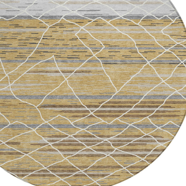 Homeroots 3' Artichoke Green And Ivory Striped Washable Area Rug - Stylish, Durable For Indoor Or Outdoor Use 8' Round Polyester 599354