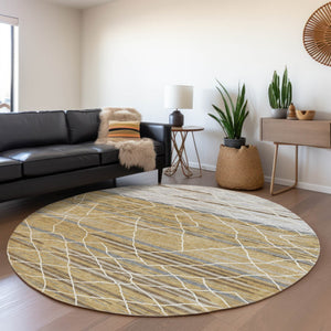 Homeroots 3' Artichoke Green And Ivory Striped Washable Area Rug - Stylish, Durable For Indoor Or Outdoor Use 8' Round Polyester 599354