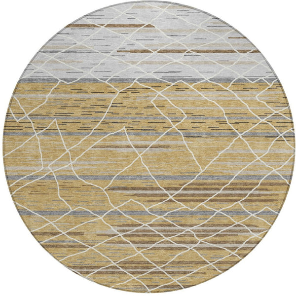 Homeroots 3' Artichoke Green And Ivory Striped Washable Area Rug - Stylish, Durable For Indoor Or Outdoor Use 8' Round Polyester 599354
