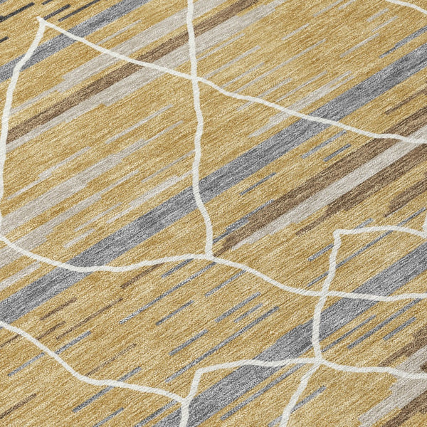 Homeroots 3' Artichoke Green And Ivory Striped Washable Area Rug - Stylish, Durable For Indoor Or Outdoor Use 8' X 10' Polyester 599355