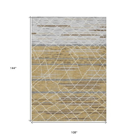 Homeroots 3' Artichoke Green And Ivory Striped Washable Area Rug - Stylish, Durable For Indoor Or Outdoor Use 9' X 12' Polyester 599356