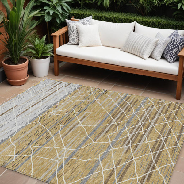 Homeroots 3' Artichoke Green And Ivory Striped Washable Area Rug - Stylish, Durable For Indoor Or Outdoor Use 9' X 12' Polyester 599356