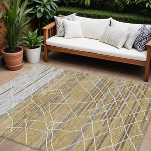 Homeroots 3' Artichoke Green And Ivory Striped Washable Area Rug - Stylish, Durable For Indoor Or Outdoor Use 10' X 14' Polyester 599357